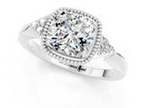 White gold Cushion Cut Moissanite Halo Ring with Tapered Band and Four-Prong Setting_1