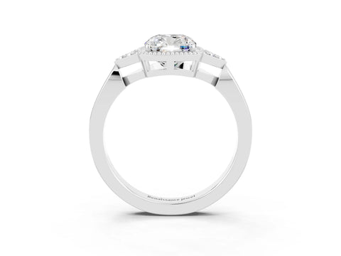 White gold Cushion Cut Moissanite Halo Ring with Tapered Band and Four-Prong Setting_3