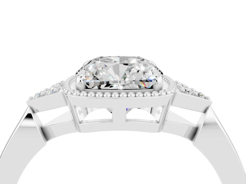 White gold Cushion Cut Moissanite Halo Ring with Tapered Band and Four-Prong Setting_4