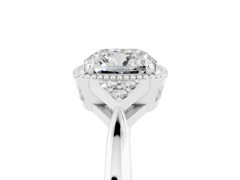 White gold Cushion Cut Moissanite Halo Ring with Tapered Band and Four-Prong Setting_5