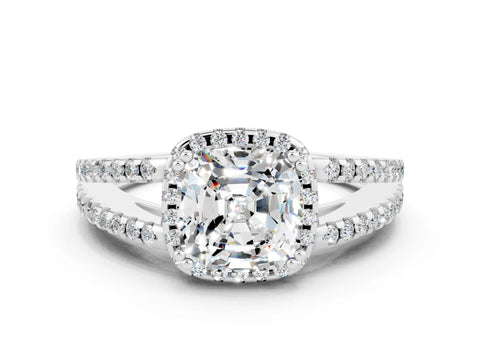 White gold Cushion Cut Moissanite Halo Split Shank Engagement Ring_12