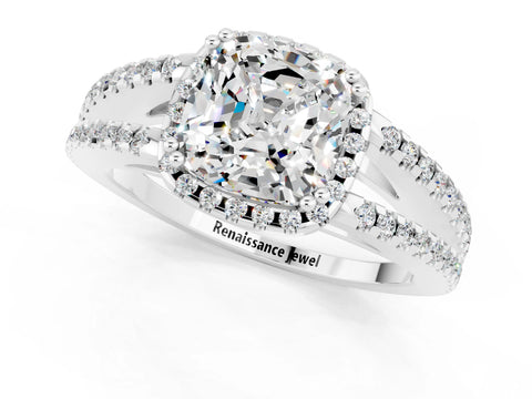 White gold Cushion Cut Moissanite Halo Split Shank Engagement Ring_13