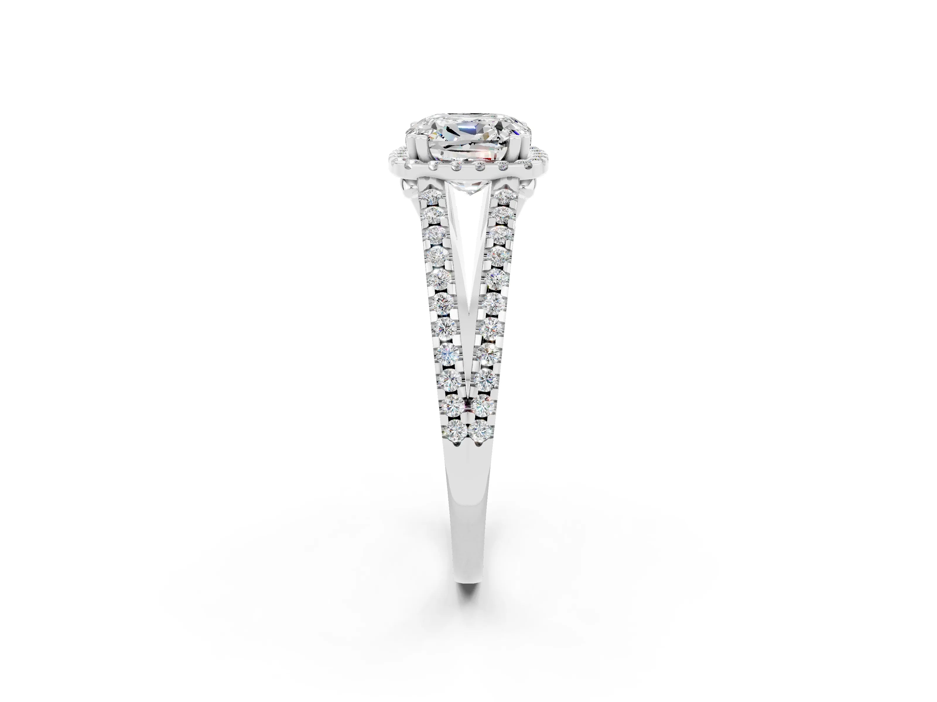 White gold Cushion Cut Moissanite Halo Split Shank Engagement Ring_14