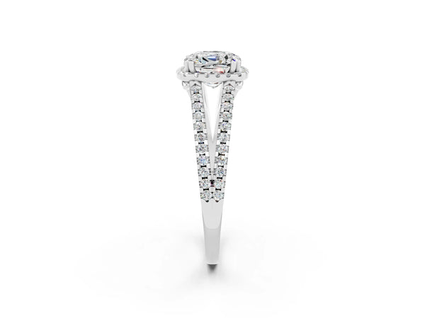 White gold Cushion Cut Moissanite Halo Split Shank Engagement Ring