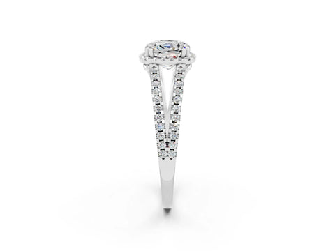 White gold Cushion Cut Moissanite Halo Split Shank Engagement Ring_14