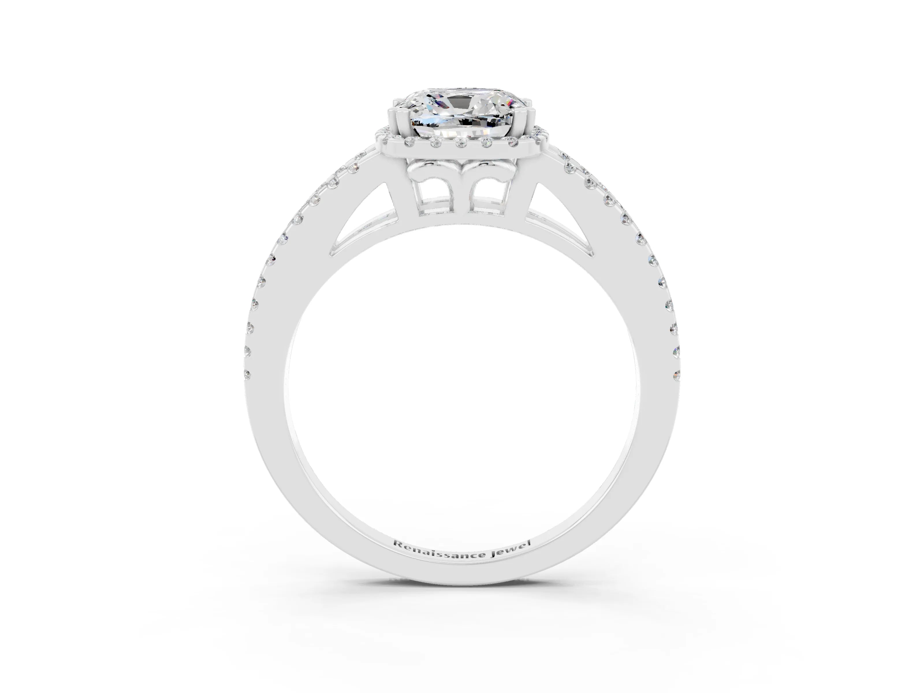 White gold Cushion Cut Moissanite Halo Split Shank Engagement Ring_15