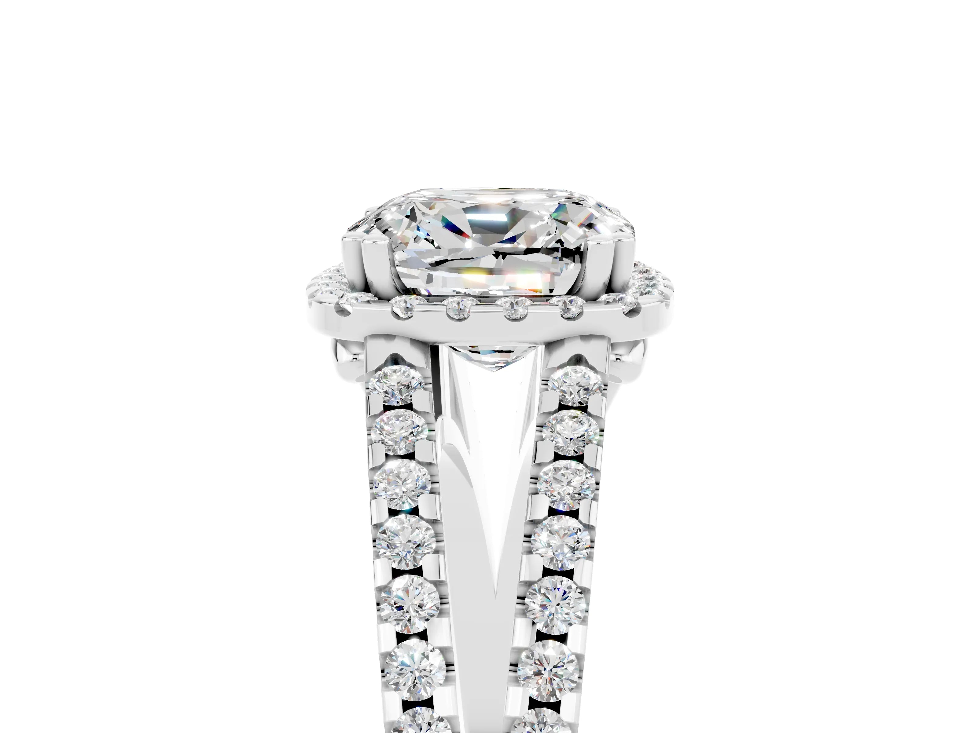 White gold Cushion Cut Moissanite Halo Split Shank Engagement Ring_17