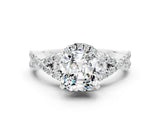 White gold Cushion Cut Moissanite Halo Twist Band Solitaire Prong Setting Ring