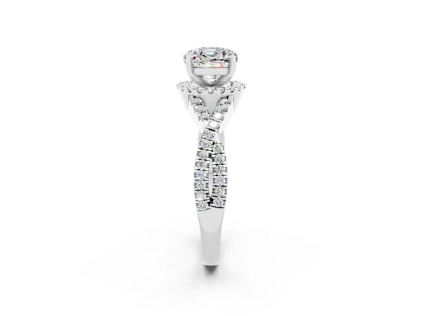 Platinum Cushion Cut Moissanite  Halo Twist Band Solitaire Prong Setting Ring