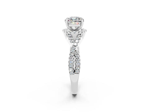White gold Cushion Cut Moissanite Halo Twist Band Solitaire Prong Setting Ring_2