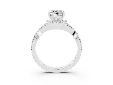 White gold Cushion Cut Moissanite Halo Twist Band Solitaire Prong Setting Ring_3