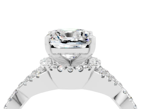 White gold Cushion Cut Moissanite Halo Twist Band Solitaire Prong Setting Ring_4