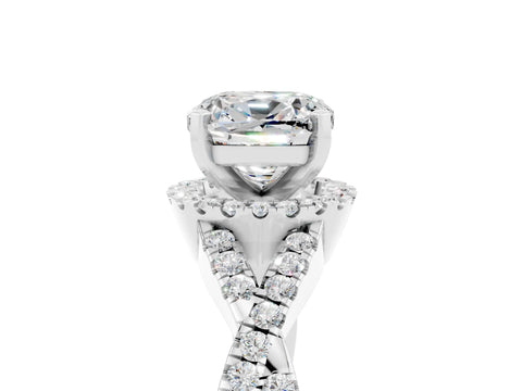 White gold Cushion Cut Moissanite Halo Twist Band Solitaire Prong Setting Ring_5