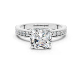 White gold Cushion Cut Moissanite Milgrain Pavé Engagement Ring with Four-Prong Setting_12