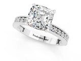 White gold Cushion Cut Moissanite Milgrain Pavé Engagement Ring with Four-Prong Setting_13