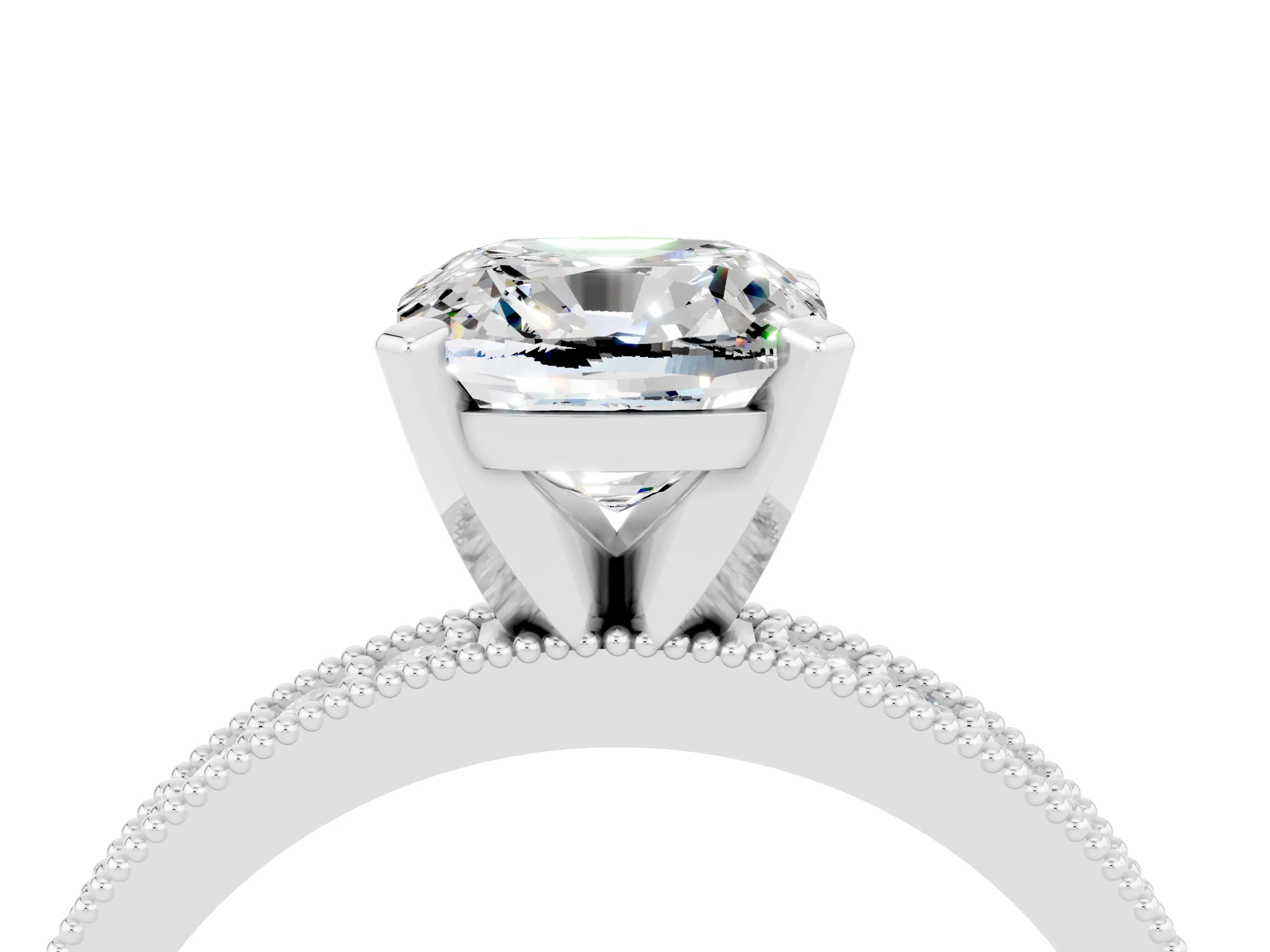 White gold Cushion Cut Moissanite Milgrain Pavé Engagement Ring with Four-Prong Setting_16
