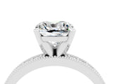White gold Cushion Cut Moissanite Milgrain Pavé Engagement Ring with Four-Prong Setting_16
