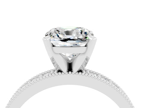 White gold Cushion Cut Moissanite Milgrain Pavé Engagement Ring with Four-Prong Setting_16