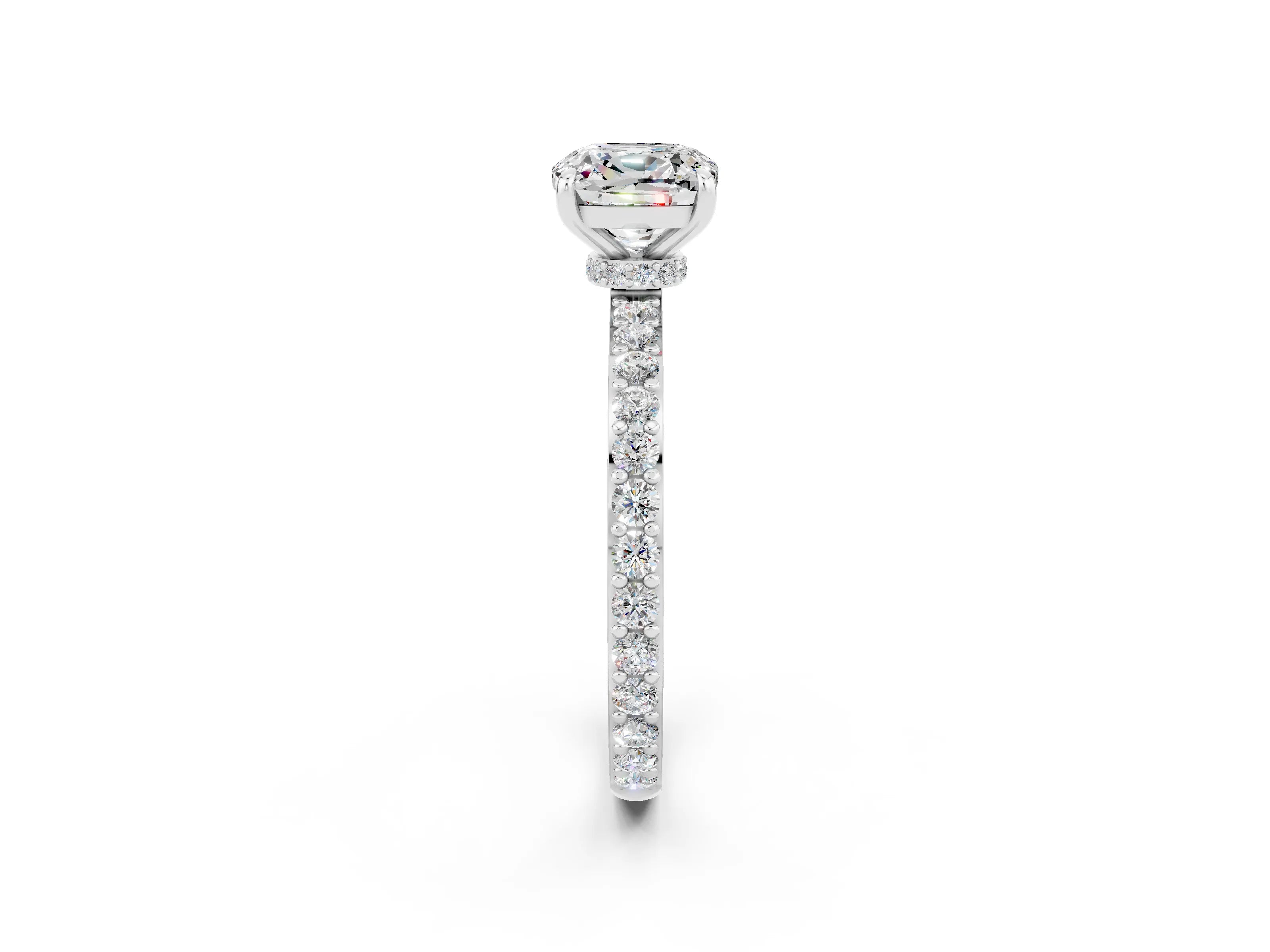 White gold Cushion Cut Moissanite Pavé Engagement Ring with Round  Accents and Prong Setting_26