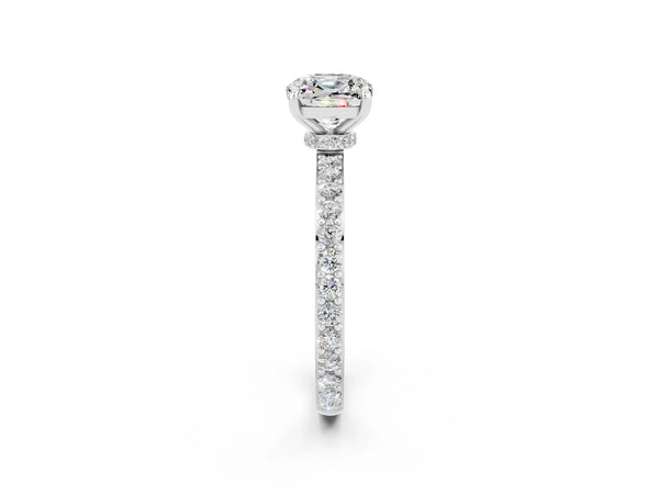 White gold Cushion Cut Moissanite Pavé Engagement Ring with Round  Accents and Prong Setting
