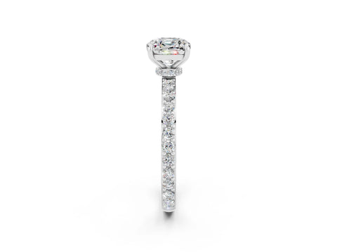 White gold Cushion Cut Moissanite Pavé Engagement Ring with Round  Accents and Prong Setting_26