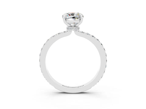 White gold Cushion Cut Moissanite Pavé Engagement Ring with Round  Accents and Prong Setting_27