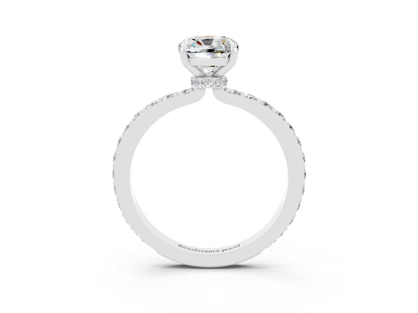 White gold Cushion Cut Moissanite Pavé Engagement Ring with Round  Accents and Prong Setting