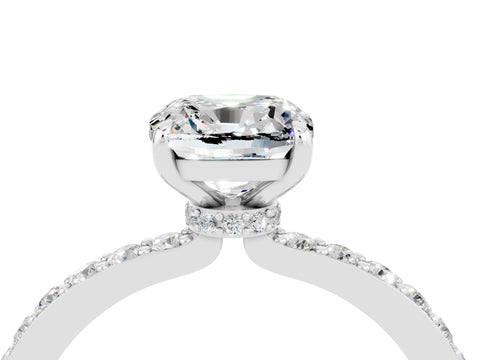 White gold Cushion Cut Moissanite Pavé Engagement Ring with Round  Accents and Prong Setting_28