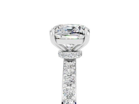 White gold Cushion Cut Moissanite Pavé Engagement Ring with Round  Accents and Prong Setting_29
