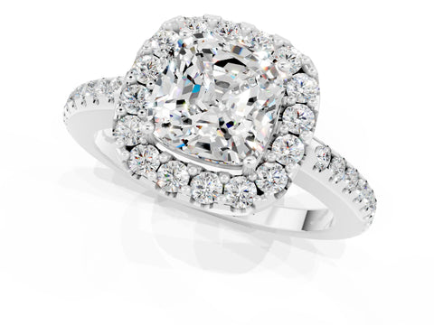 White gold Cushion Cut Moissanite Pavé Halo Ring with Four-Prong Setting_13