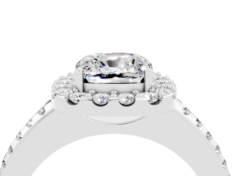 White gold Cushion Cut Moissanite Pavé Halo Ring with Four-Prong Setting_16