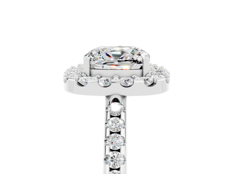 White gold Cushion Cut Moissanite Pavé Halo Ring with Four-Prong Setting_17