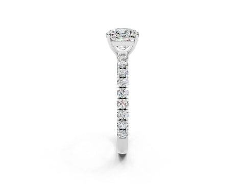 White gold Cushion Cut Moissanite Pavé Solitaire Engagement Ring with Four-Prong Setting_14