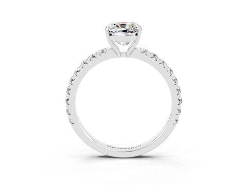 White gold Cushion Cut Moissanite Pavé Solitaire Engagement Ring with Four-Prong Setting_15
