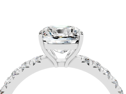 White gold Cushion Cut Moissanite Pavé Solitaire Engagement Ring with Four-Prong Setting_16