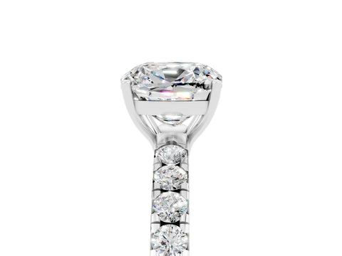 White gold Cushion Cut Moissanite Pavé Solitaire Engagement Ring with Four-Prong Setting_17