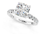 White gold Cushion Cut Moissanite Pavé Solitaire Ring with Round Band and Prong Setting_37