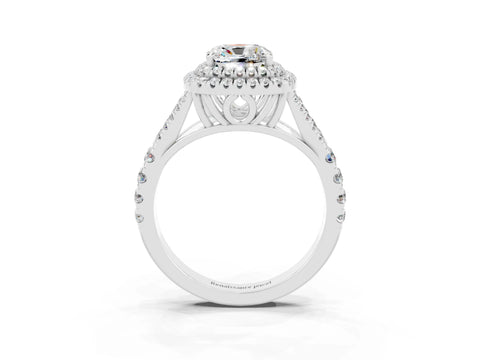 White gold Cushion Cut Moissanite Pavé Split Shank Double Halo Engagement Ring_3