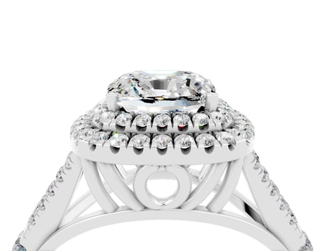 White gold Cushion Cut Moissanite Pavé Split Shank Double Halo Engagement Ring_4