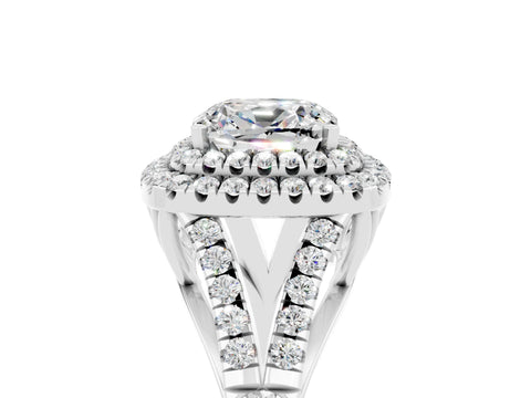 White gold Cushion Cut Moissanite Pavé Split Shank Double Halo Engagement Ring_5