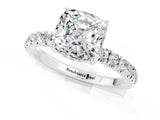 White gold Cushion Cut Moissanite Pave Band Solitaire Ring with Four-Prong Setting_13