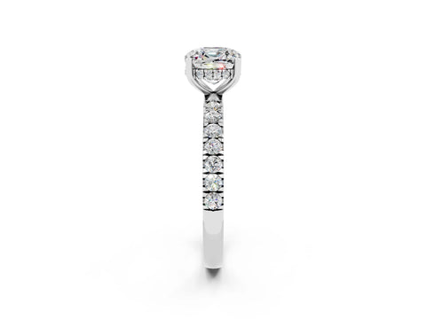 White gold Cushion Cut Moissanite Pave Band Solitaire Ring with Four-Prong Setting_14