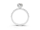 White gold Cushion Cut Moissanite Pave Band Solitaire Ring with Four-Prong Setting_15