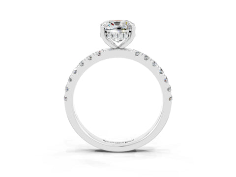 White gold Cushion Cut Moissanite Pave Band Solitaire Ring with Four-Prong Setting_15