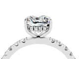White gold Cushion Cut Moissanite Pave Band Solitaire Ring with Four-Prong Setting_16