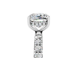 White gold Cushion Cut Moissanite Pave Band Solitaire Ring with Four-Prong Setting_17