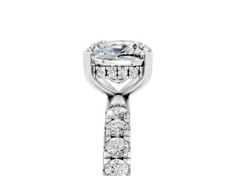 White gold Cushion Cut Moissanite Pave Band Solitaire Ring with Four-Prong Setting_17