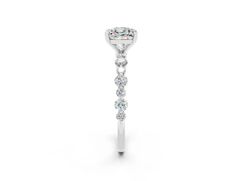 White gold Cushion Cut Moissanite Prong Set Engagement Ring with Pavé Band_2
