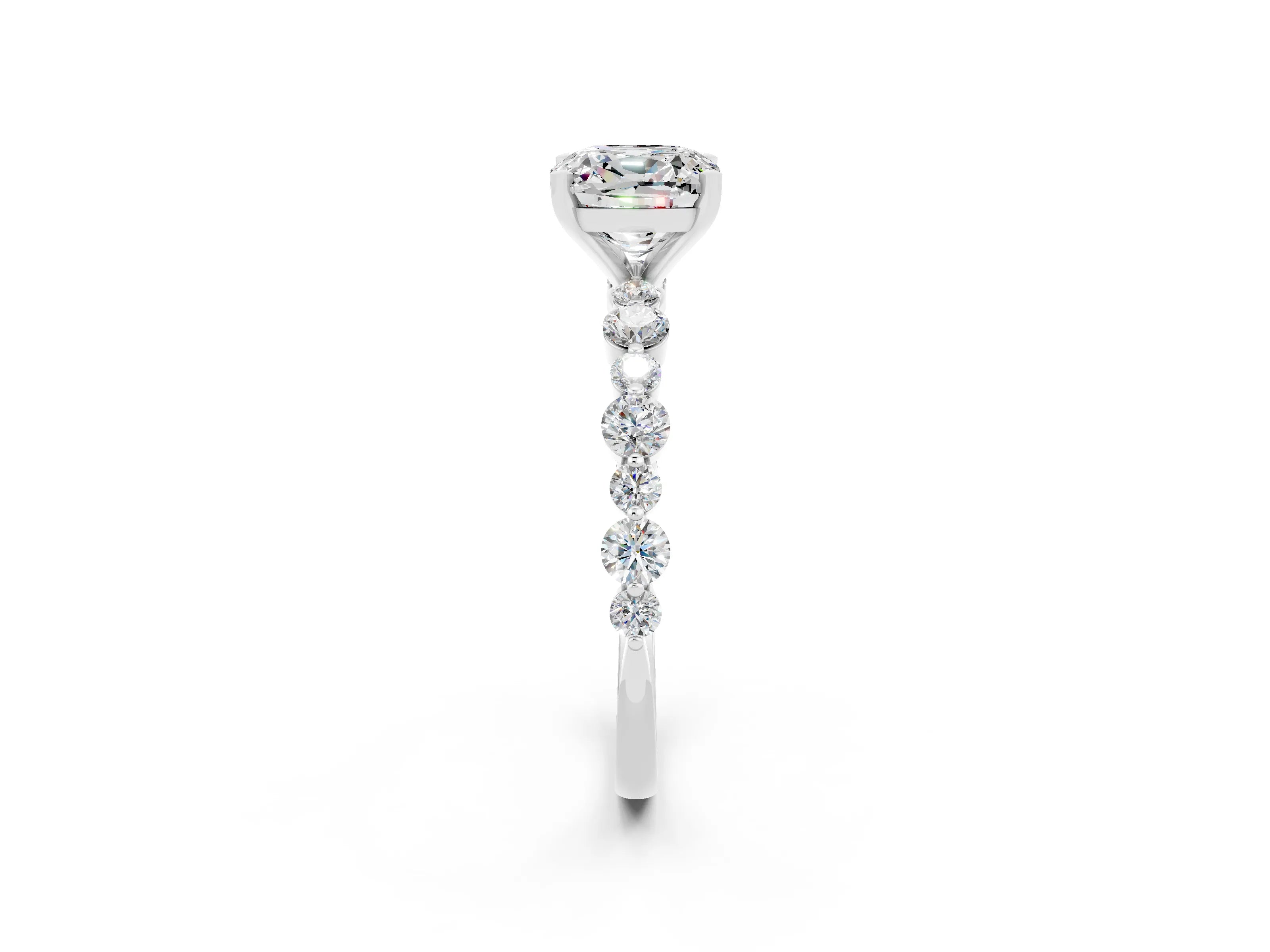 White gold Cushion Cut Moissanite Prong Set Engagement Ring with Pavé Band_2