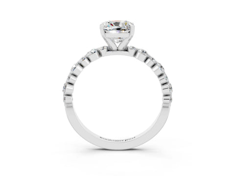 White gold Cushion Cut Moissanite Prong Set Engagement Ring with Pavé Band_3
